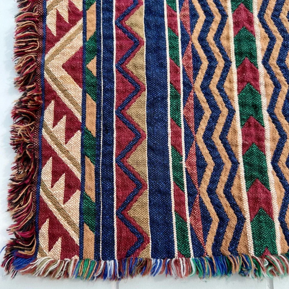 Vintage Southwestern Geometric Fabric Fringe Placemats | Set of 6